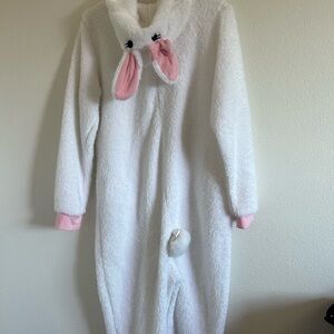 Cozy White and Pink Bunny adult bunny onesie